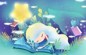 趴在书上睡觉的美女插画