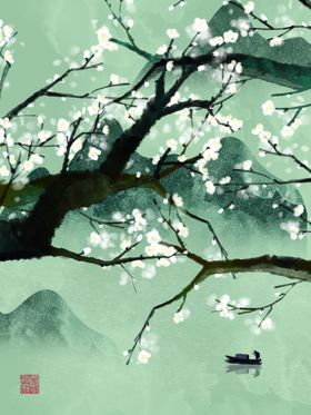 简约水墨淡彩梅花装饰画