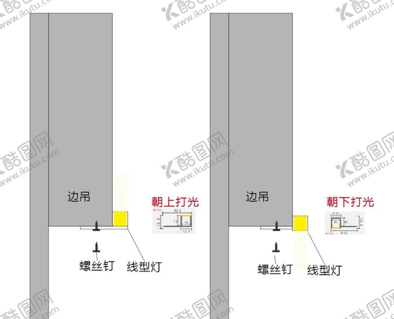 编号：80608901122138495251【酷图网】源文件下载-明装铝型材线型灯安装示意图