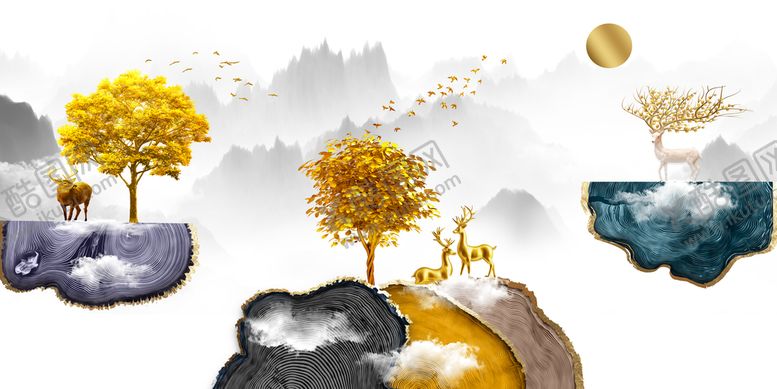 编号：30954209221228506305【酷图网】源文件下载-麋鹿背景墙