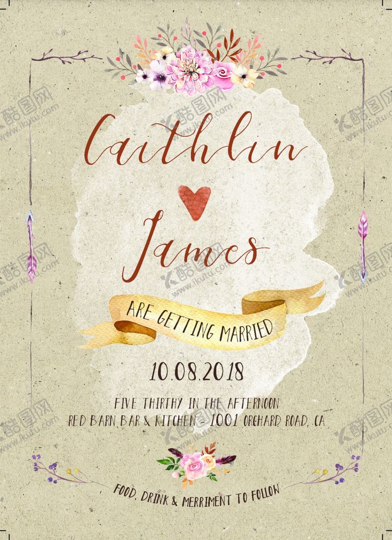 编号：34848809221845094806【酷图网】源文件下载-小清新水彩邀请函设计