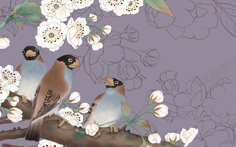编号：86204309230323556395【酷图网】源文件下载-花鸟中式背景墙