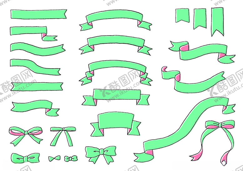编号：12530911251743543797【酷图网】源文件下载-绿色丝带装饰元素集合