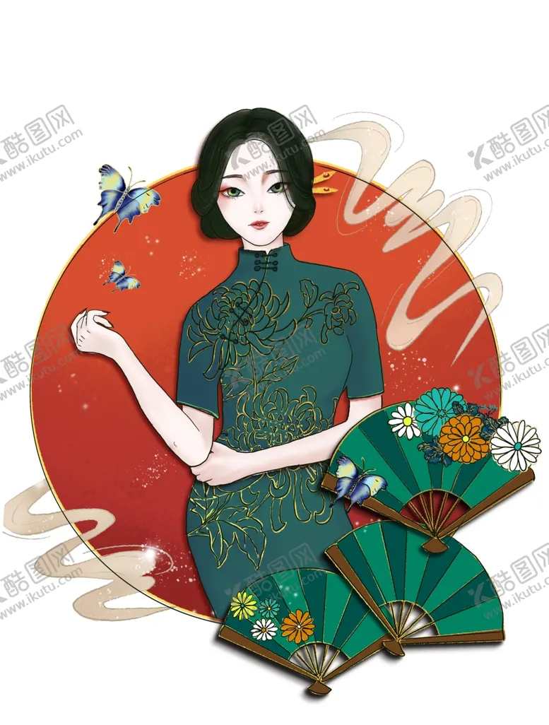 编号：27049707010501188046【酷图网】源文件下载-国潮旗袍美女模特图