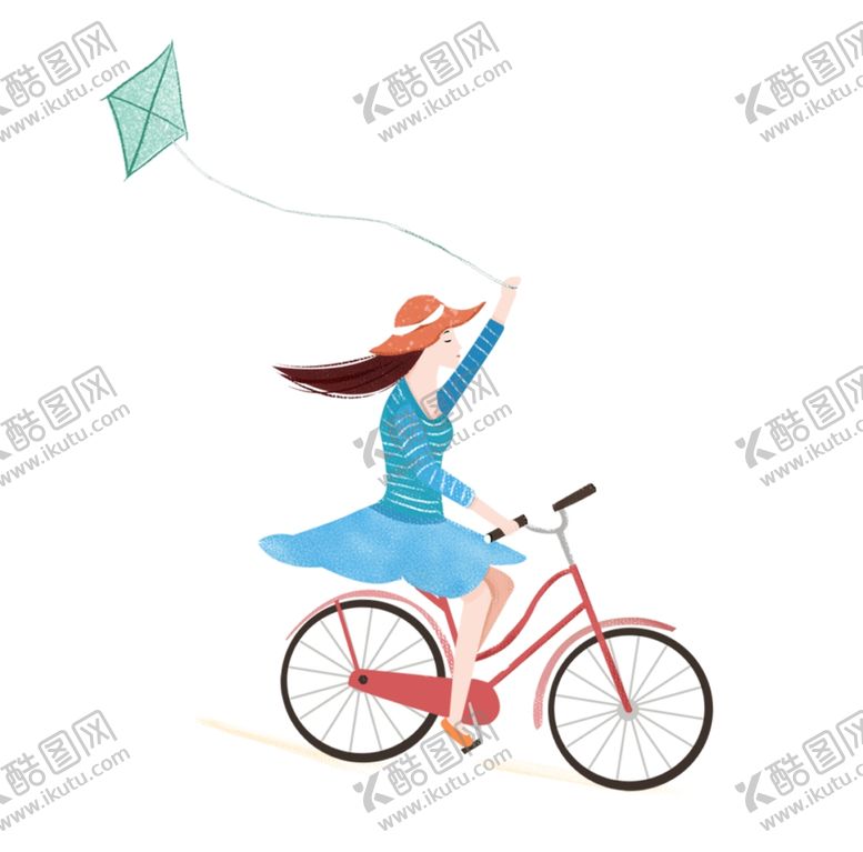 编号：32156410090956503102【酷图网】源文件下载-手绘骑自行车的女孩免抠设计元素