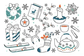 圣诞冬季元素手绘插画