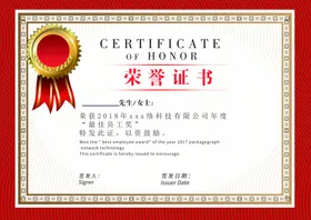 荣誉证书内页公司个人企业