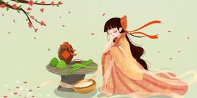 端午少女清新传统插画卡通背景