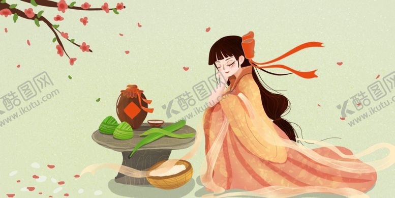 编号：48302705121321567567【酷图网】源文件下载-端午少女清新传统插画卡通背景