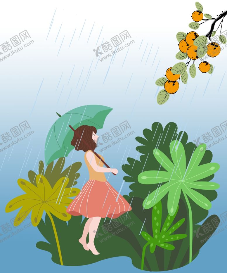 编号：80333201271128285248【酷图网】源文件下载-红裙少女在雨中漫步打伞单层免抠