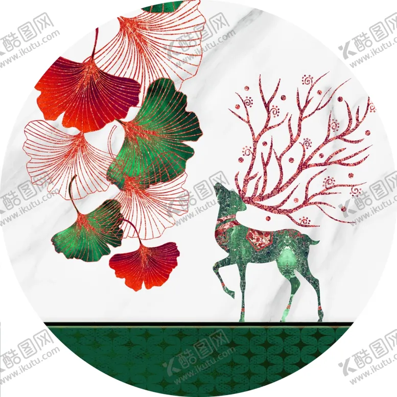 编号：31363211300848144097【酷图网】源文件下载-水墨麋鹿圆形挂画