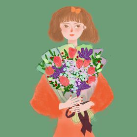 手捧花束矢量插画