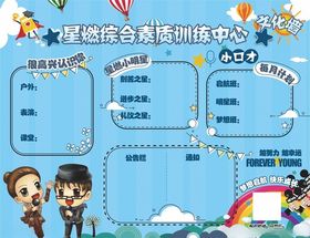 学生综合训练展板蓝色卡通边框