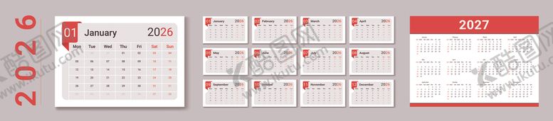 编号：18581212192127126590【酷图网】源文件下载-2026年台历模板