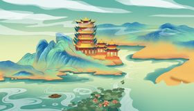 古风山水间的中式建筑意境