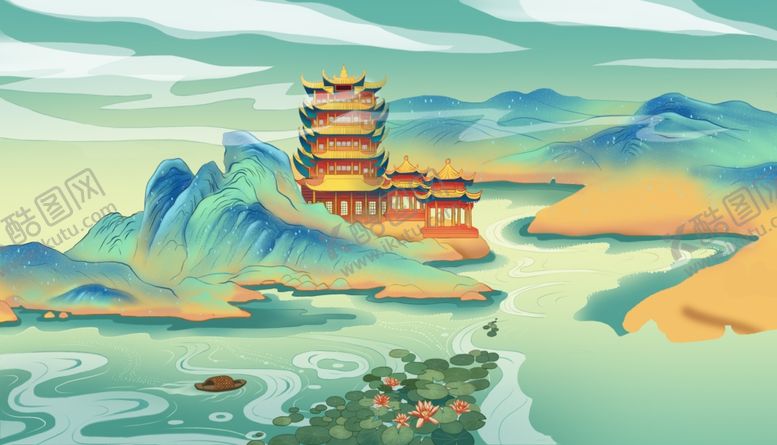 编号：98357310180434096116【酷图网】源文件下载-古风山水间的巍峨楼阁