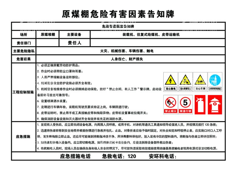 编号：04572609252346398451【酷图网】源文件下载-原煤棚危险有害因素告知牌