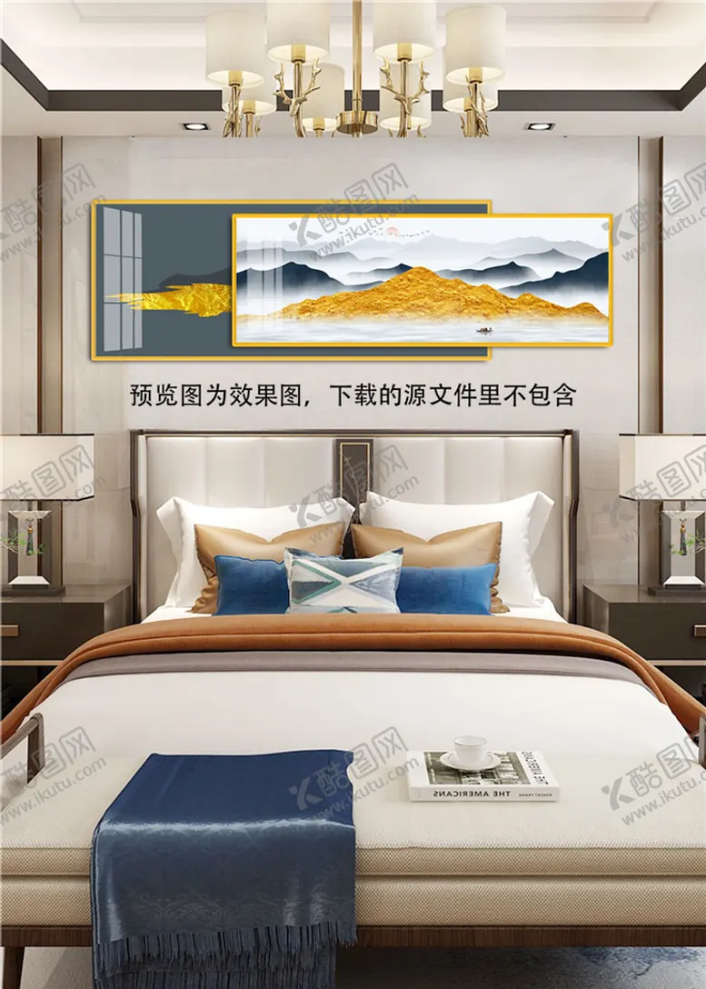 编号：34744401240618318793【酷图网】源文件下载-巍峨山脉金箔山脉组合床头画挂画