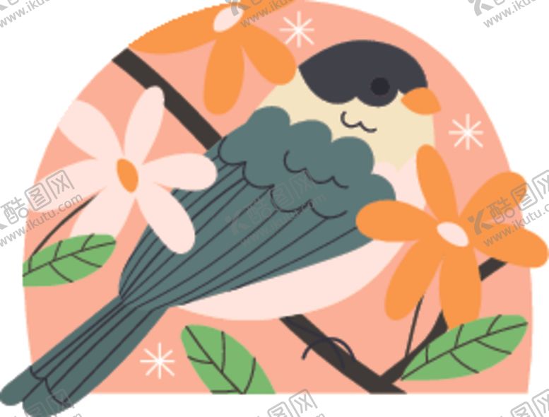 编号：49305504250016287465【酷图网】源文件下载-枝头小鸟与花卉插画