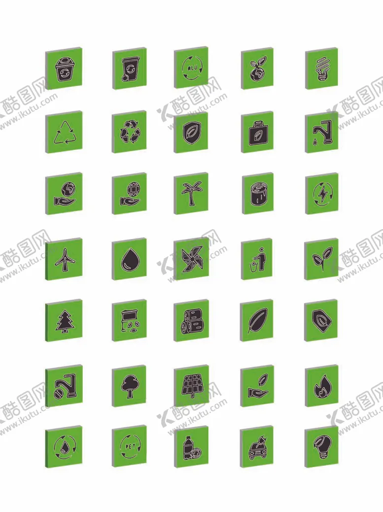 编号：21174512011528538207【酷图网】源文件下载-小清新绿方块立体平面环保图标