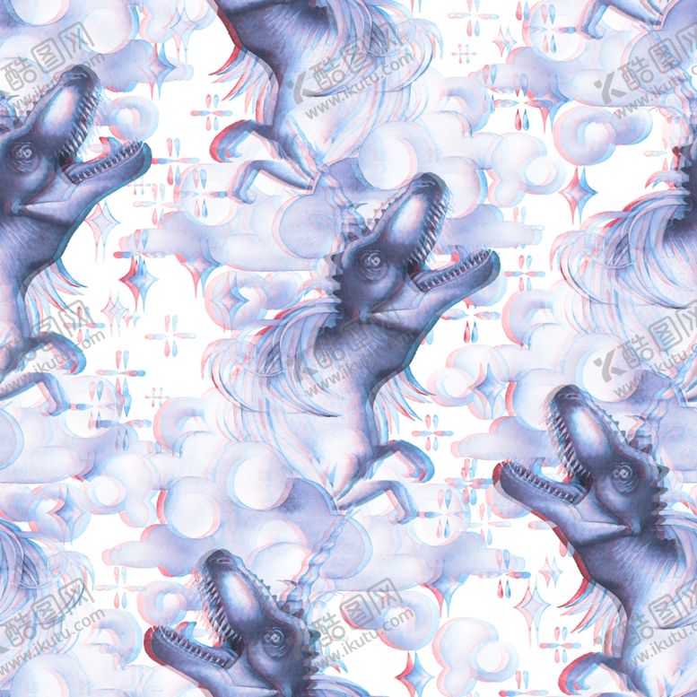编号：49391210060417573933【酷图网】源文件下载-梦幻水彩恐龙图案