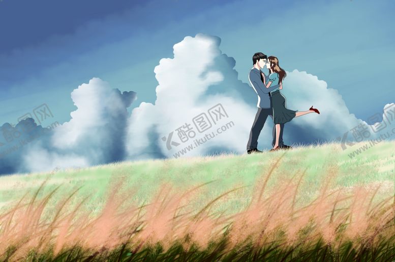 编号：21649207070029386971【酷图网】源文件下载-七夕情人节唯美情侣拥抱插画