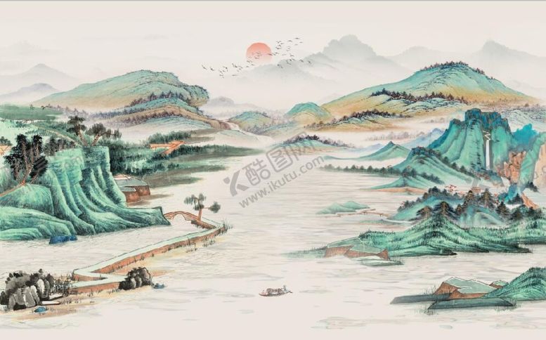 编号：96705309201346397620【酷图网】源文件下载-新中式水墨山水国画电视背景墙