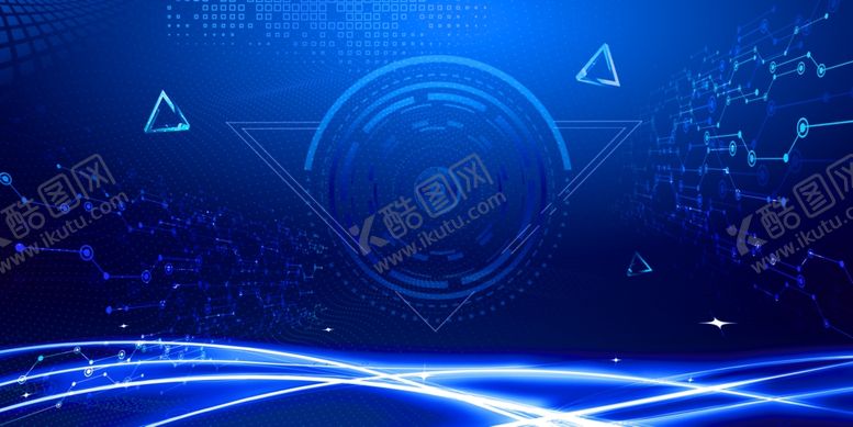 编号：86606207132237556659【酷图网】源文件下载-蓝色时尚大气科技光线商务展板海
