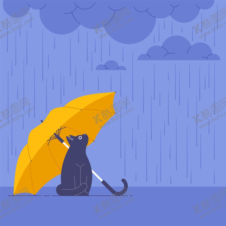 编号：08275109150031374316【酷图网】源文件下载-雨伞和猫咪插画矢量下雨