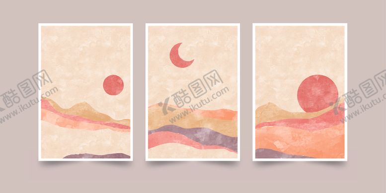 编号：18387910070116008462【酷图网】源文件下载-三联日出风景装饰画