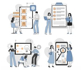 团队协作办公场景插画