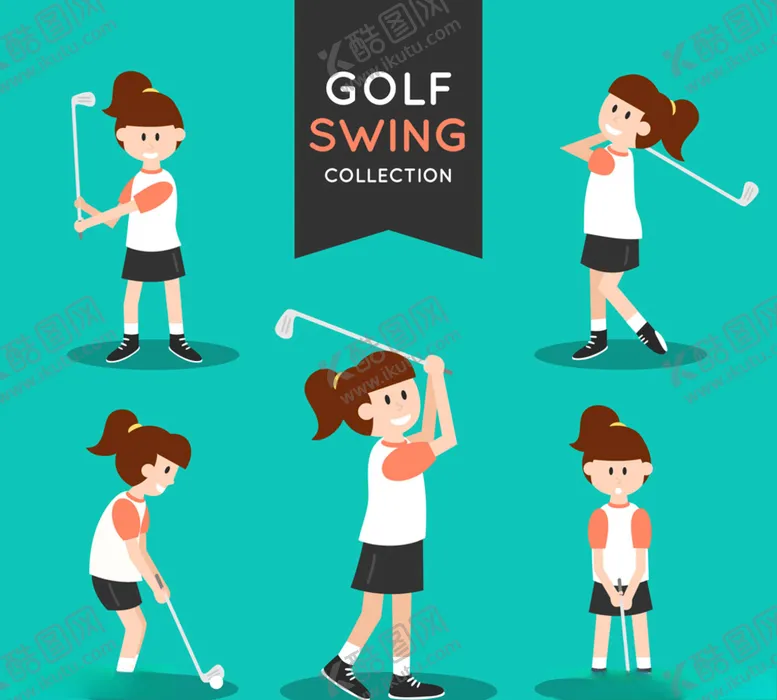 编号：89654309191057517442【酷图网】源文件下载-卡通高尔夫女子动作矢量图