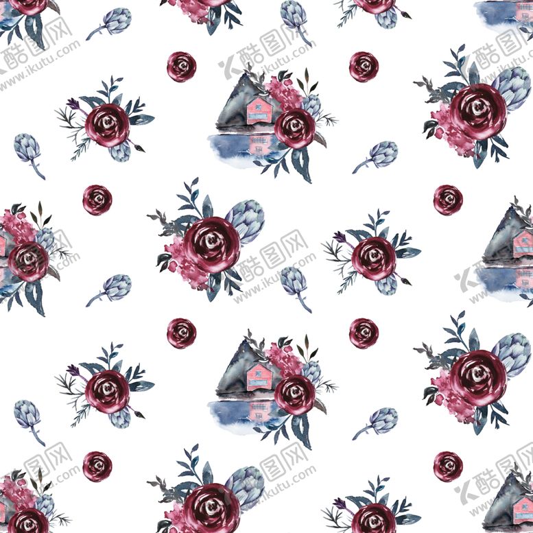 编号：27325110141621184451【酷图网】源文件下载-水彩花朵创意图案