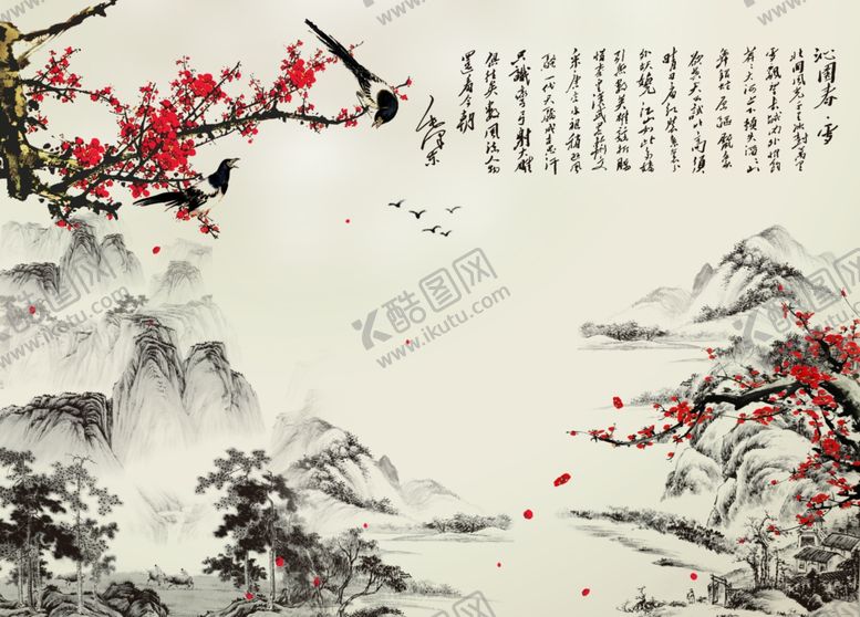 编号：79158905042156291874【酷图网】源文件下载-工笔花鸟背景墙装饰画