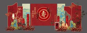 红色新中式寿宴堆头美陈