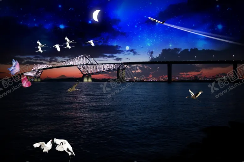 编号：77811101170915195349【酷图网】源文件下载-京门大桥夜景星空图片