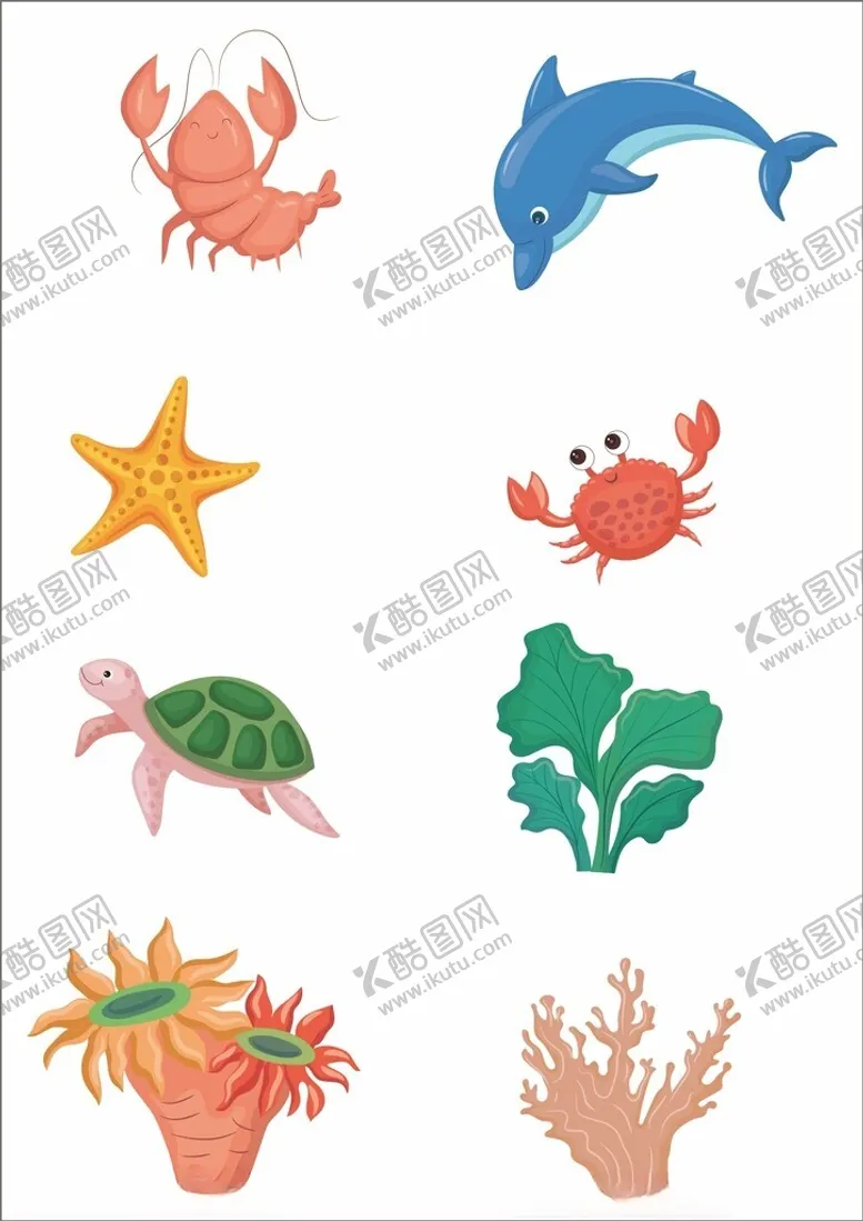 编号：85945602172022496039【酷图网】源文件下载-海洋植物动物矢量元素