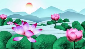 中国风景插画山水元素海报潮广告
