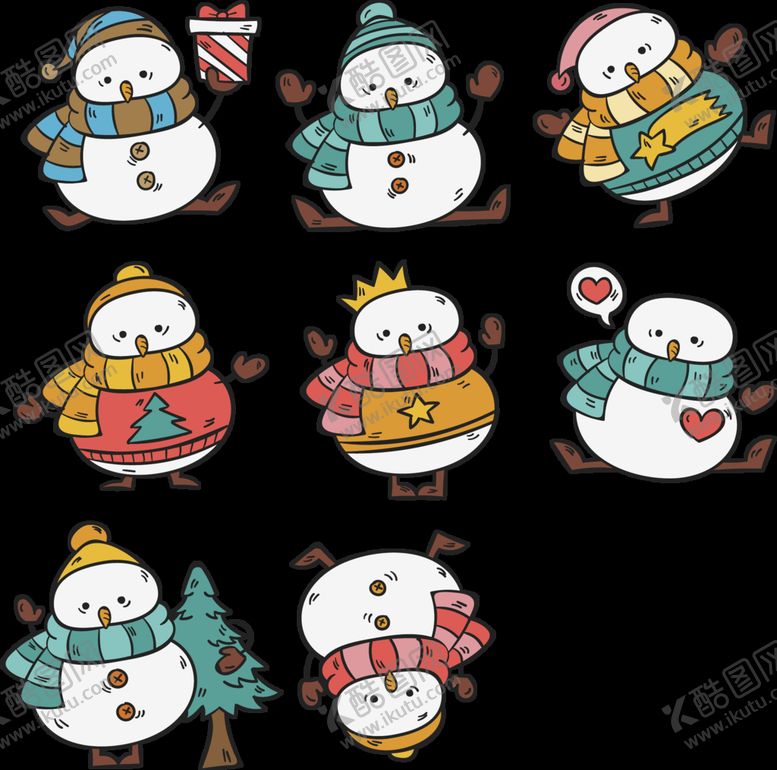 编号：38416910102311139861【酷图网】源文件下载-彩绘可爱雪人