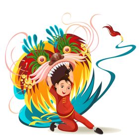 舞狮插画新春喜庆龙年2024