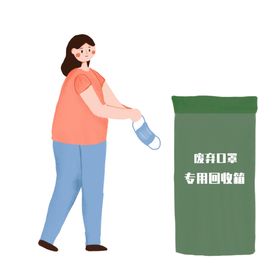 手绘废弃口罩垃圾分类插画女孩