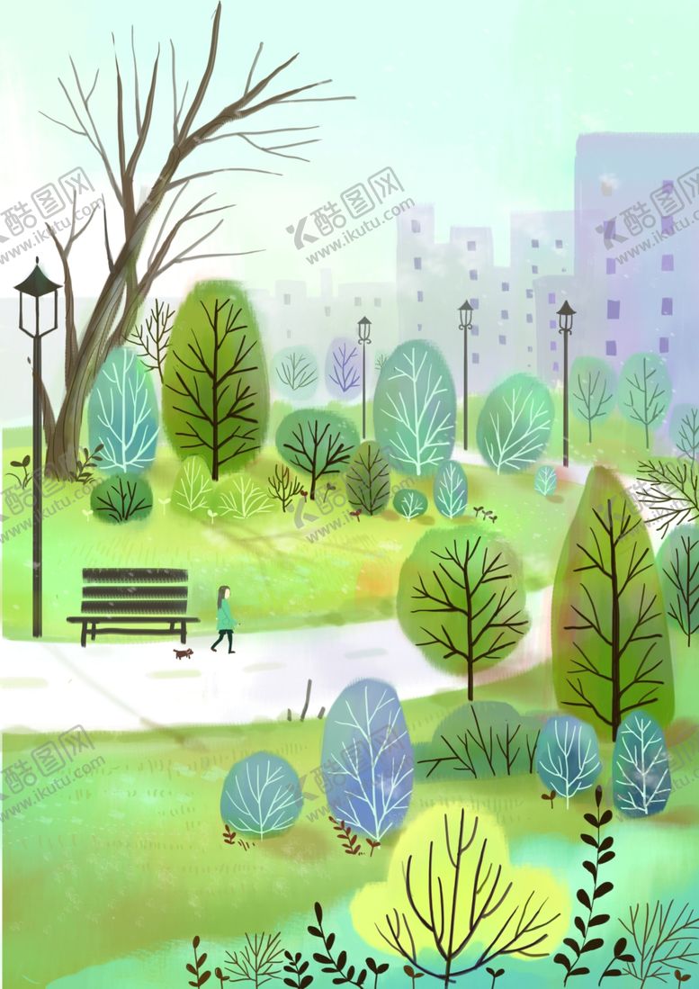 编号：22786909262124408107【酷图网】源文件下载-公园健身清新城市插画背景