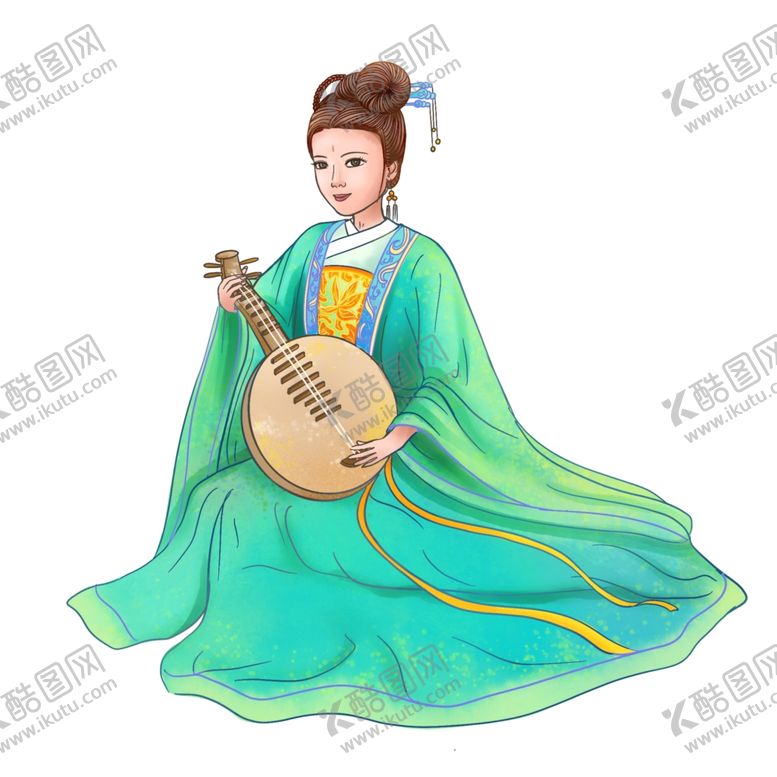 编号：37412603221555421132【酷图网】源文件下载-古代美女弹琴素材