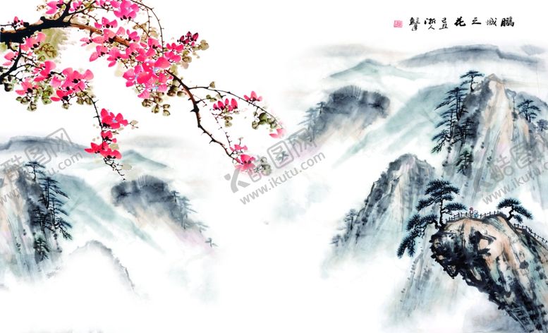 编号：97528809281921317975【酷图网】源文件下载-红梅山水背景墙
