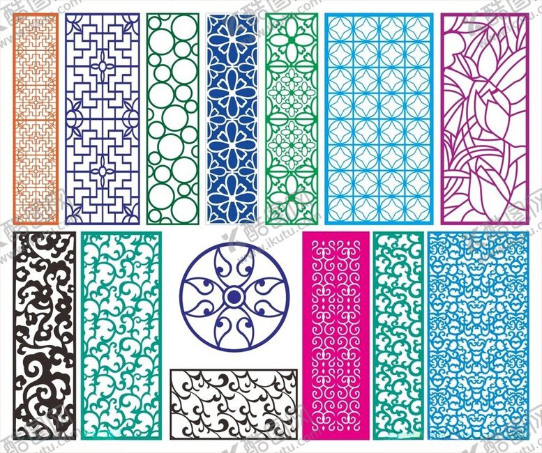 编号：61269110120122503452【酷图网】源文件下载-窗花镂空花纹屏风隔断雕花