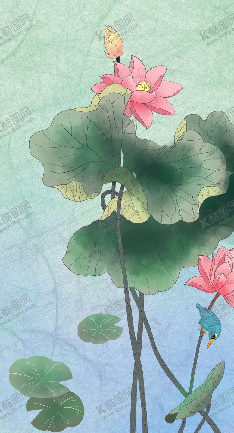 编号：21907606262303334398【酷图网】源文件下载-荷花荷叶国风古风插画卡通素材