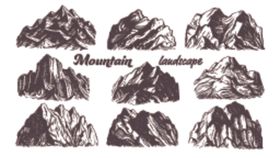 大山山脉素描线条插画