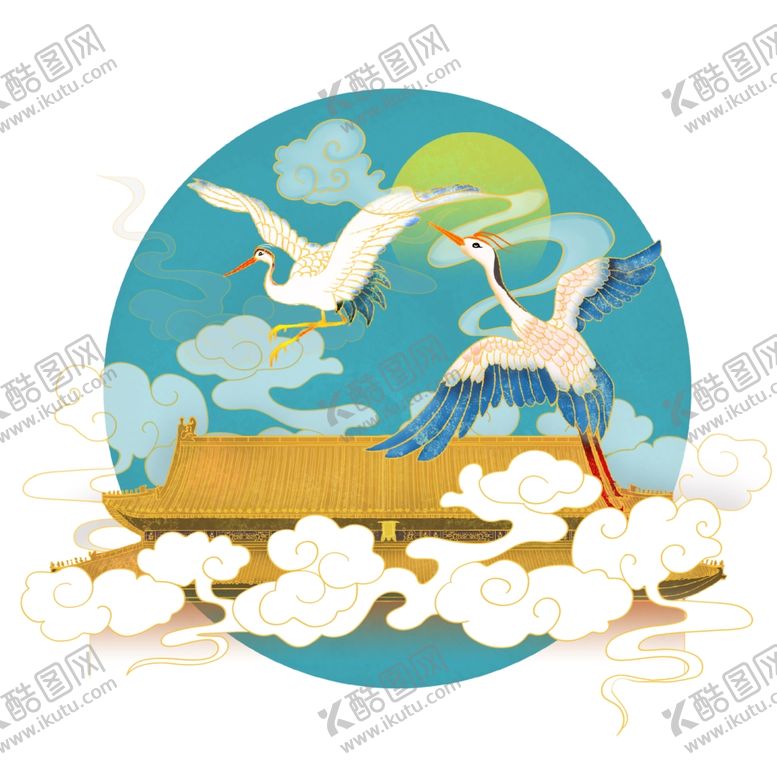 编号：16764704180947242427【酷图网】源文件下载-中国风新式宫廷工笔风国潮仙鹤插