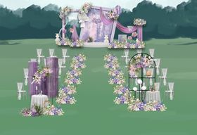 粉紫色户外草坪婚礼设计效果图