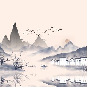 中国风水墨山水素材群仙鹤飞鸟